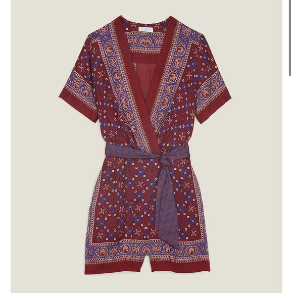 Sandro Paris Dilone Wrap-Effect Printed Voile Playsuit - Picture 1 of 11